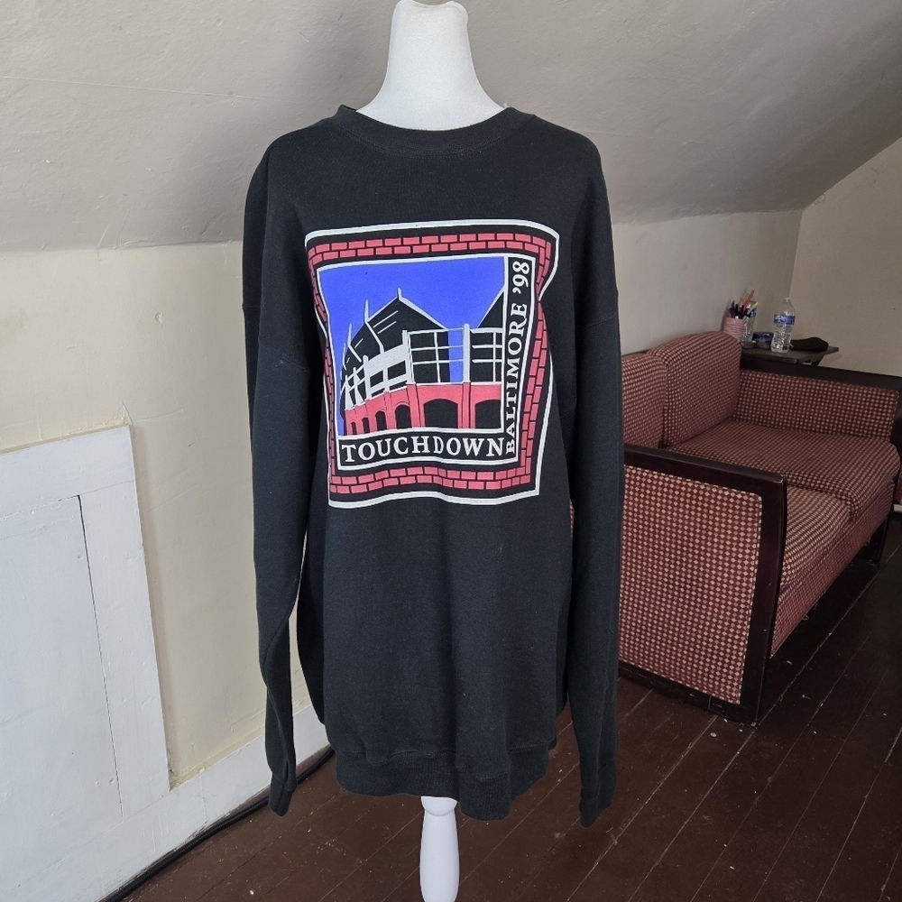 Vintage 1998 Baltimore Touchdown Stadium Sweatshirt Pro Player XL Black